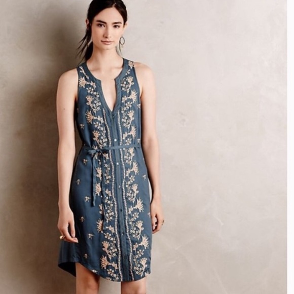 TINY Anthropologie Embroidered Shirt Dress Small - Picture 2 of 11